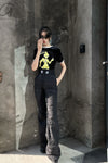 Windowsen "Alien" velvet conjoined short -sleeved PS23OP001 black